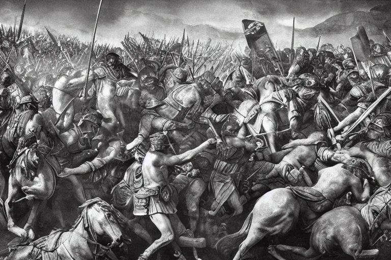 Prompt: a world press photo winner hasselblad medium format photograph of a roman battle, 5 0 0 years bc