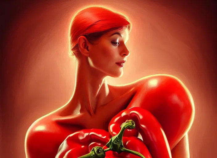 Image similar to a red pepper wearing a doctor's outfit, diffuse lighting, fantasy, hospital background, intricate, elegant, highly detailed, lifelike, photorealistic, digital painting, artstation, illustration, concept art, smooth, sharp focus, art by frank frazetta and marco bucci and loish and rossdraws and artgerm and alphonse mucha