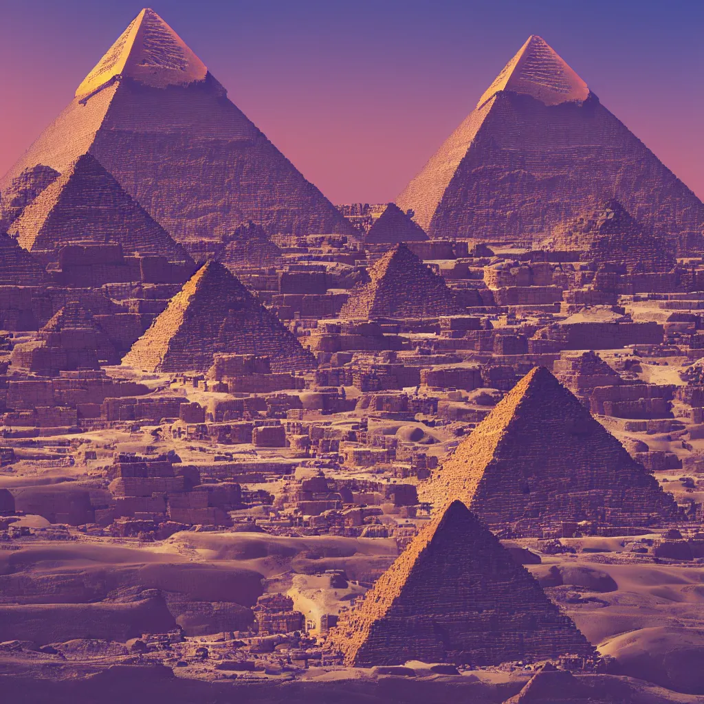 Prompt: magical pyramids of egypt glowing in universe space, octane render, 8k, extremely detailed