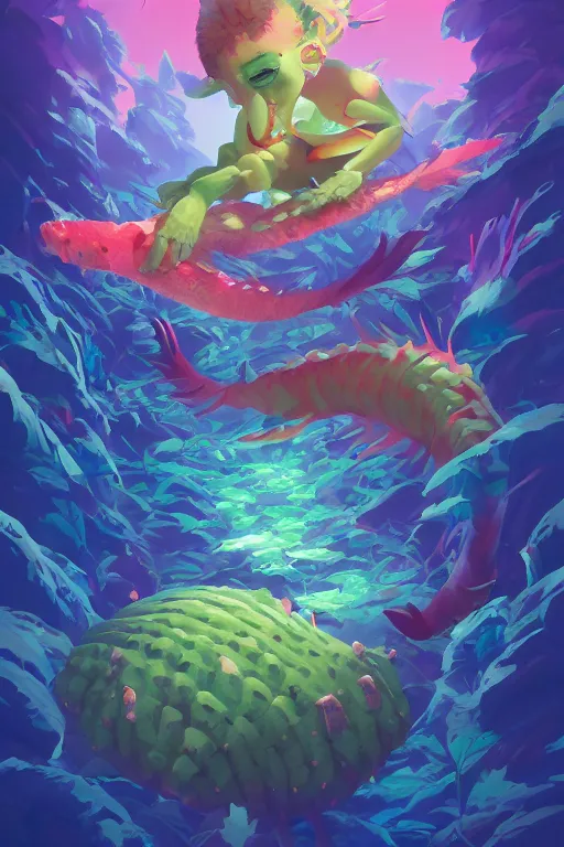 Image similar to creature animal sushi cristal very big eye roots cactus elemental flush of force nature micro world fluo fishscale, behance hd by jesper ejsing, by rhads, makoto shinkai and lois van baarle, ilya kuvshinov, rossdraws global illumination