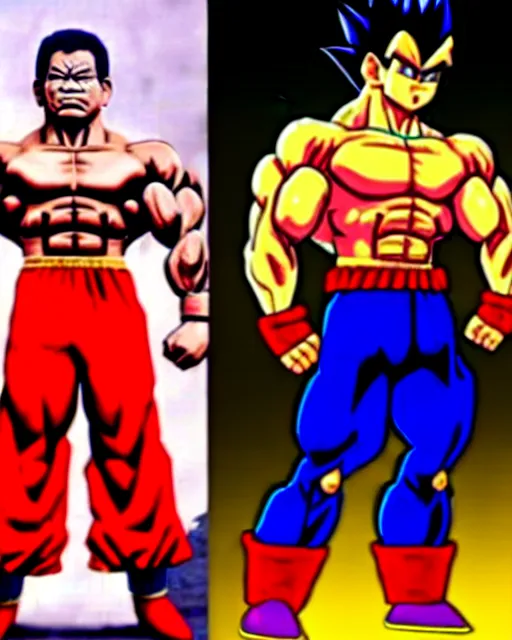 Prompt: rodrigo duterte, duterte as super saiyan in fighting pose with blonde spiky hair and body builder muscles and red pants, realistic