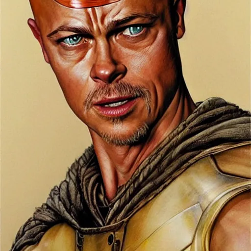 Prompt: portrait of brad pitt as aang in avatar, very detailed, hyperrealistic, high quality, painting by Glenn Fabry, by Joao Ruas