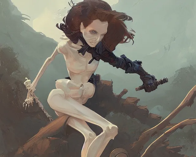Prompt: young woman fighting a skeleton elegant, sharp focus, illustration, highly detailed, concept art, matte, trending on artstation, anime, art by james jean and artgerm and brian despain and alberto mielgo, greg rutkowski, wlop, ilya kuvshinov, strong strokes