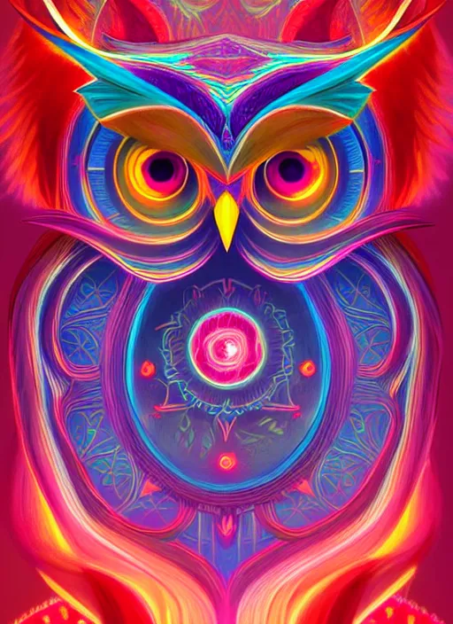 Image similar to symmetry!! product render poster vivid colors divine proportion owl, 神 圣, glowing fog intricate, elegant, highly detailed, digital painting, artstation, concept art, smooth, sharp focus, illustration,