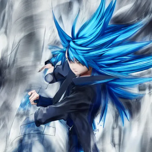 Prompt: a blue haired boy in a dynamic pose. standing in the rain character design. gesture drawing. line of action. official art, concept art. tetsuya nomura. final fantasy. shigenori soejima medium shot. ray tracing hdr. 8 k. uhd. sharp focus. symmetrical. coherent highly detailed. masterpiece. cinematic lighting..