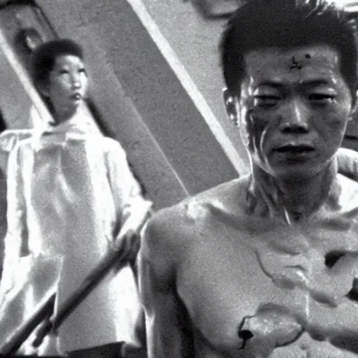 Image similar to film still from 鉄 男 tetsuo 2 body hammer 1 9 8 9 tsukamoto