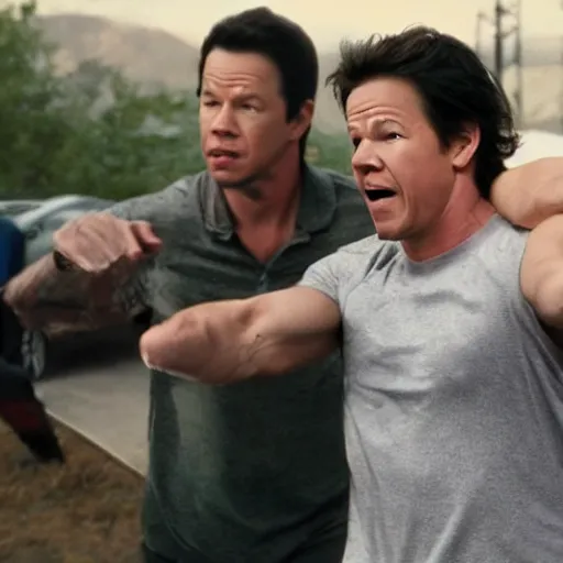 Image similar to scene from a movie that looks like a drama but it's a laugh hard comedy, starring mark wahlberg, shot by darren aronofsky, 4 k