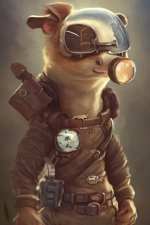 Image similar to cute little anthropomorphic Guinea Pig Pilot standing next to its plane, tiny, small, short, Pilot driver outfit, cute and adorable, pretty, beautiful, DnD character art portrait, matte fantasy painting, DeviantArt Artstation, by Jason Felix by Steve Argyle by Tyler Jacobson by Peter Mohrbacher, cinematic lighting