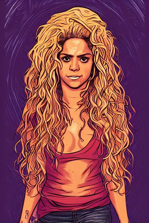 Image similar to a portrait of shakira, drawn by robbie trevino and dan mumford, poster, digital art, comic art, concept art