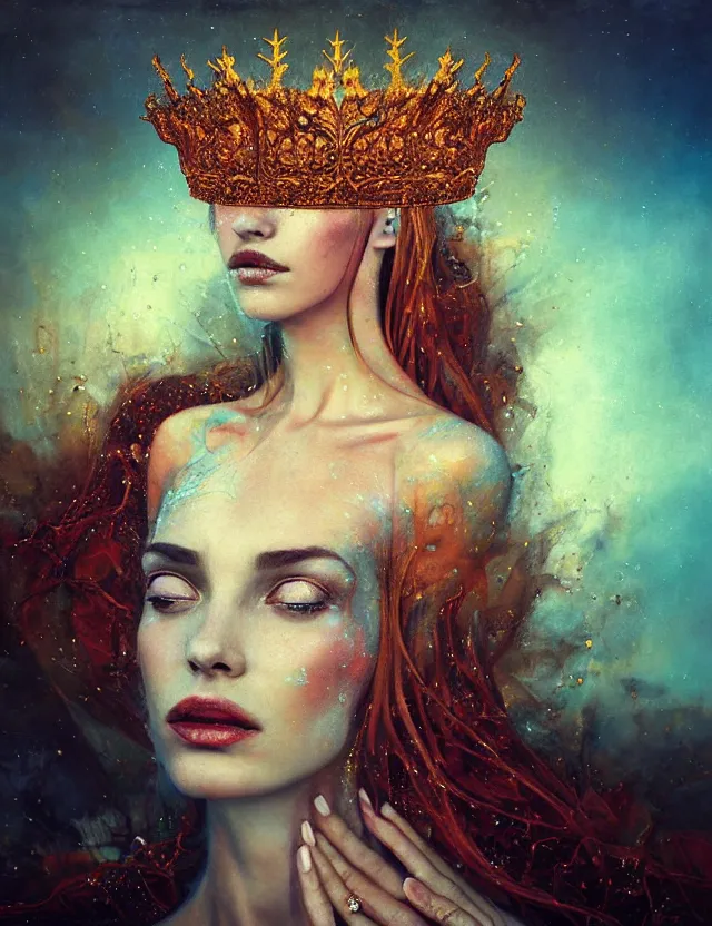 Prompt: blurred background. close-up portrait of a goddess in crown, by Anne Bachelier by Anka Zhuravleva, Anato Finnstark and Alena Aenami, Angus McKie