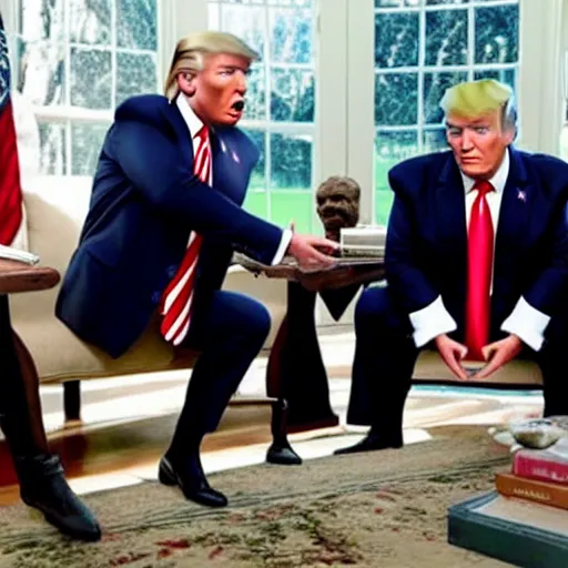 Image similar to a still from a scene in the boys, staring donald trump as homelander.