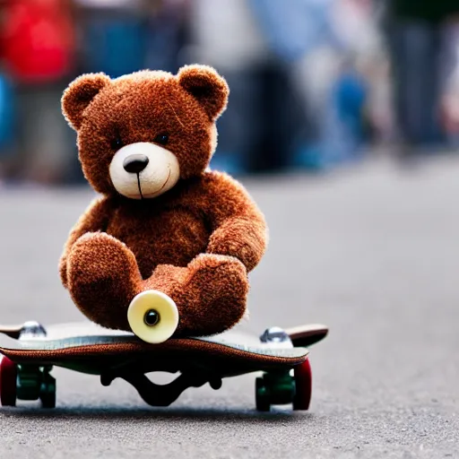 Image similar to a Teddy Bear on a skateboard in central new York law angle telephoto trending on 500px