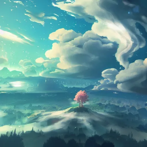 Image similar to this is a beautiful surreal scenery artwork from pixiv. it includes which is from a series of let me live as a cloud computing. insanely detailed, artstation!! pixiv!! infinitely detailed