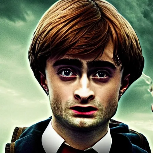 Image similar to daniel radcliffe as harry potter, smoking a fat blunt, closeup, smoke cloud, photorealistic, cinematic lighting