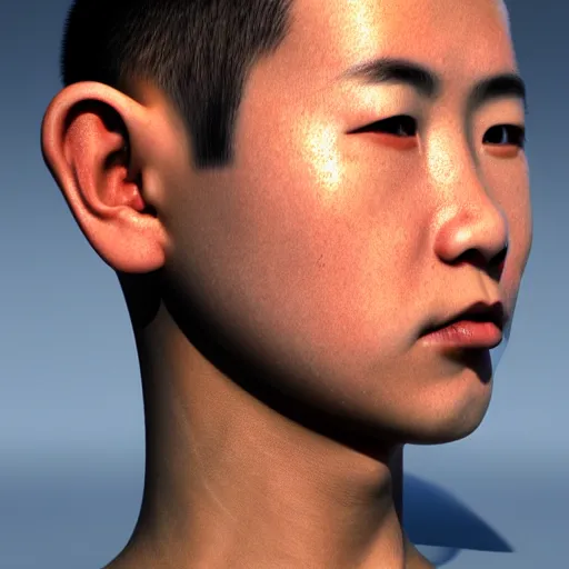 Image similar to dramatic portrait of chinese boy buzz cut, 3 d render