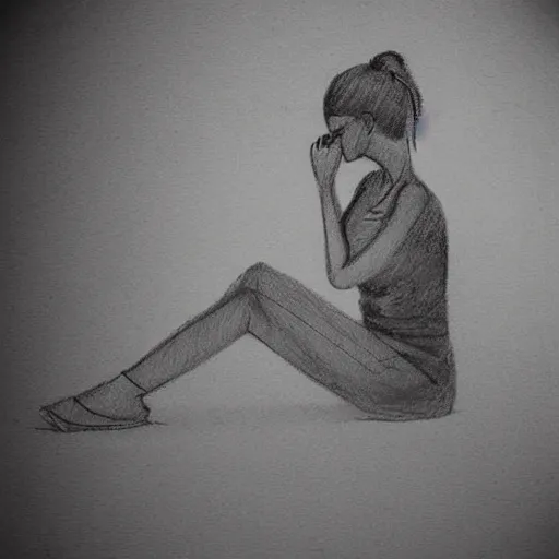 Image similar to sketch, sad, alone, beautiful