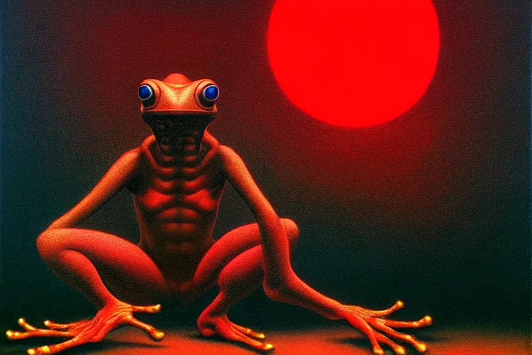 Image similar to a white cyberpunk frogs, naturecore, in the style of beksinski, by rene magritte, intricate and epic composition, white by caravaggio, color fields, insanely quality, highly detailed, masterpiece, red light, artstation, 4 k