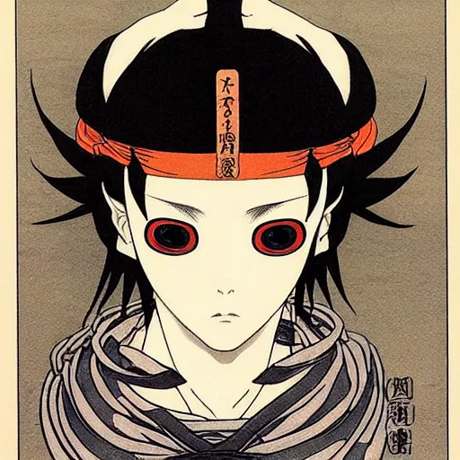 Image similar to prompt : portrait of muse soft light painted by takato yamamoto, rinnegan eyes inspired by ninja anime, smooth face feature, intricate oil painting, high detail, sharp high detail, manga and anime