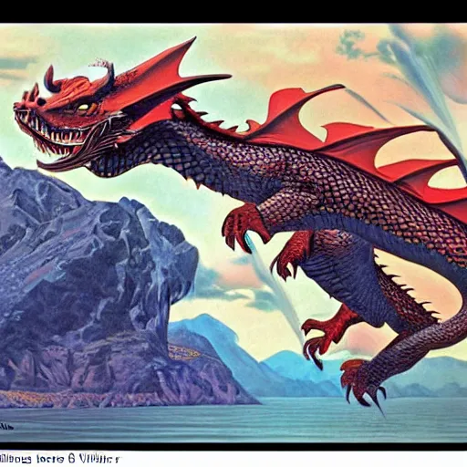 Image similar to dragon, vintage art, by ed emschwiller