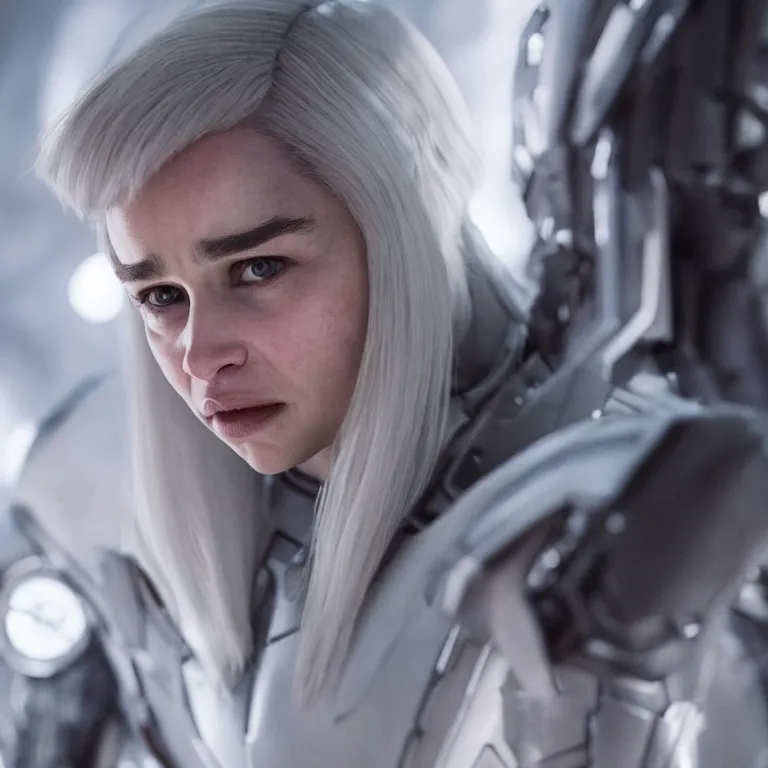 Image similar to scifi emilia clarke looks like ghost in the shell, extremely high detail, photorealism, sony a 7 r