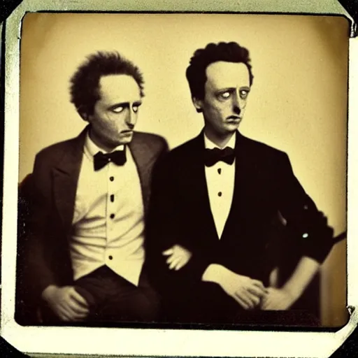 Prompt: tintype photo of “ rick and morty ” old time