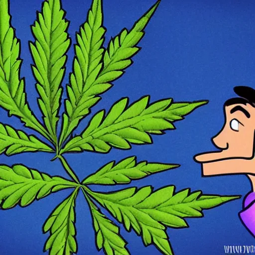 Prompt: weed leaf smoke a man in the style of cartoons