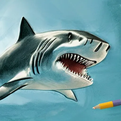 Image similar to hyper realistic children's drawing of a shark attack