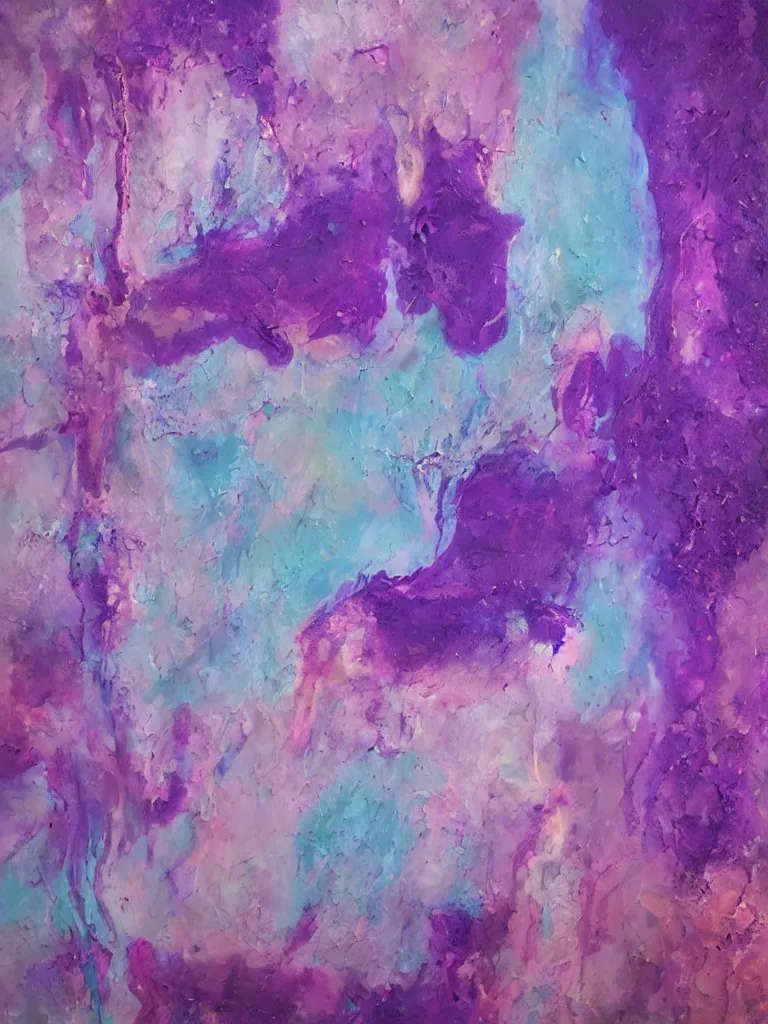 Image similar to abstract multiple layers of purple and blue shades paint dripping and running down a canvas, oil on canvas, detailed