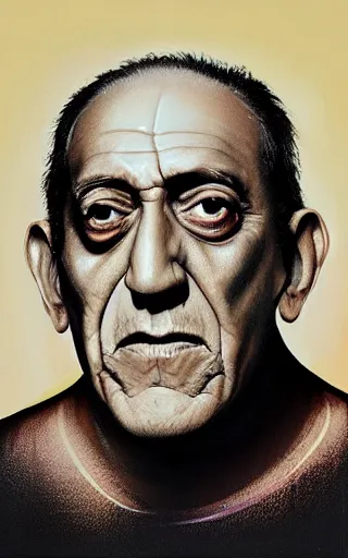 Prompt: painting of Amrish Puri by Christopher Balaskas