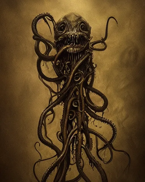 Image similar to gruesome creature with long tentacles and crazy eyes all over its body, midnight fog - mist!, dark oil painting colors, realism, cinematic lighting, various refining methods, micro macro autofocus, ultra definition, award winning photo, photograph by ghostwave - gammell - giger - shadowlord