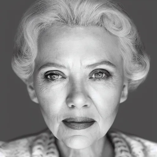 Image similar to old scarlett johannson actress at age 9 0 years old, color ( sony a 7 r iv, symmetric balance, polarizing filter, photolab, lightroom, 4 k, dolby vision, photography award ), vogue, perfect face