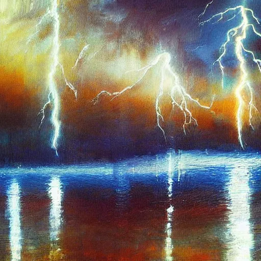 Prompt: “rain and lightning storm oil panting”