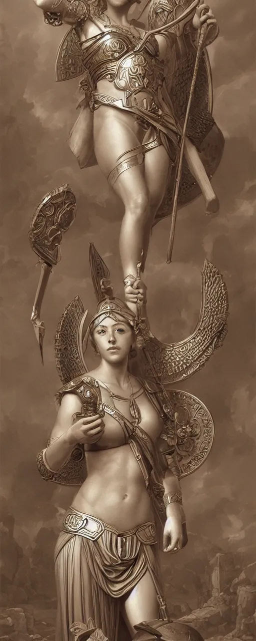 Image similar to goddess athena, highly detailed, concept art, intricate, sharp focus, einar jonsson and bouguereau
