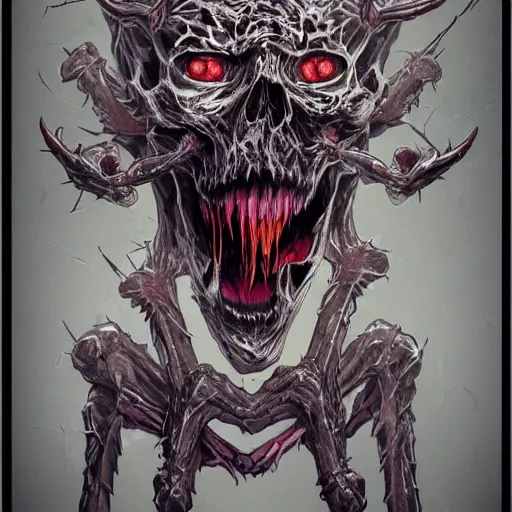 Image similar to Skull that look too much like skull!, crypt lurker!!, grasp of darkness!!!, pitchburn devils8k CG character rendering of a spider-like hunting female on its back, fangs extended, wearing a leopard-patterned dress, set against a white background, with textured hair and skin.