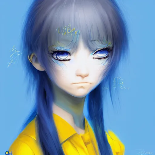 Image similar to a portrait of anime ukrainian blue and yellow girl, crying with eye drops, concept art, trending on artstation, highly detailed, intricate, sharp focus, digital art, 8 k