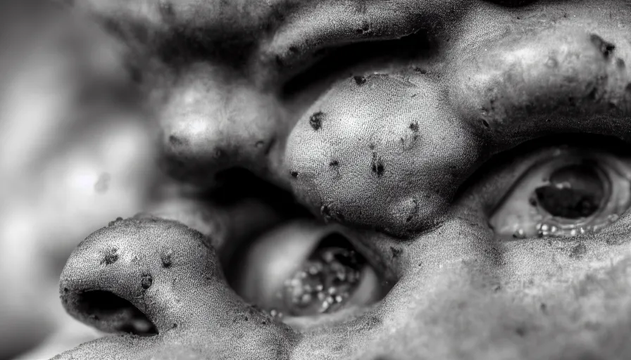 Prompt: a macro photo of a potato man's nose losing its hairs, ultra detailed, hd, 4 k concept photo