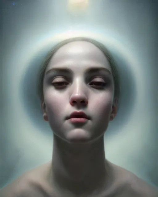 Image similar to dreamy, subsurface scattering, white, young beautiful god in cosmos, octane render, dino valls, mark ryden, joe fenton, michal karcz, highly detailed, rim light, art, cinematic lighting, very coherent, hyper realism, 8 k