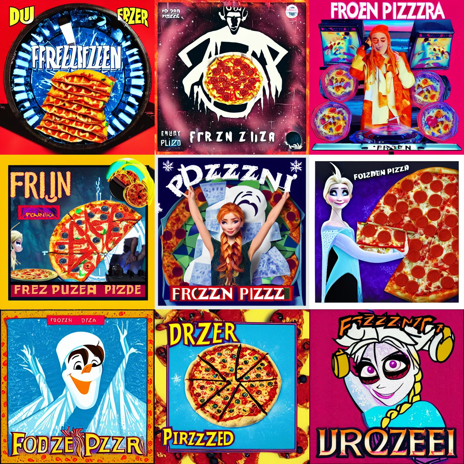 Prompt: dj frozen pizza album cover