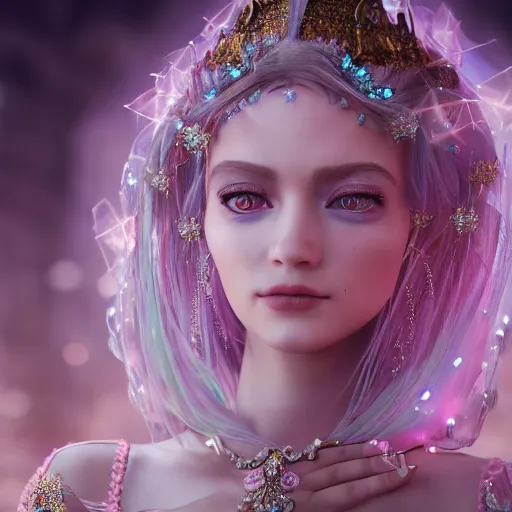 Image similar to portrait of fairy princess, glowing, ornate and intricate jewelry, jaw dropping beauty, glowing background lighting, white accent lighting, hyper detailed, fairy tale, 4 k octane render