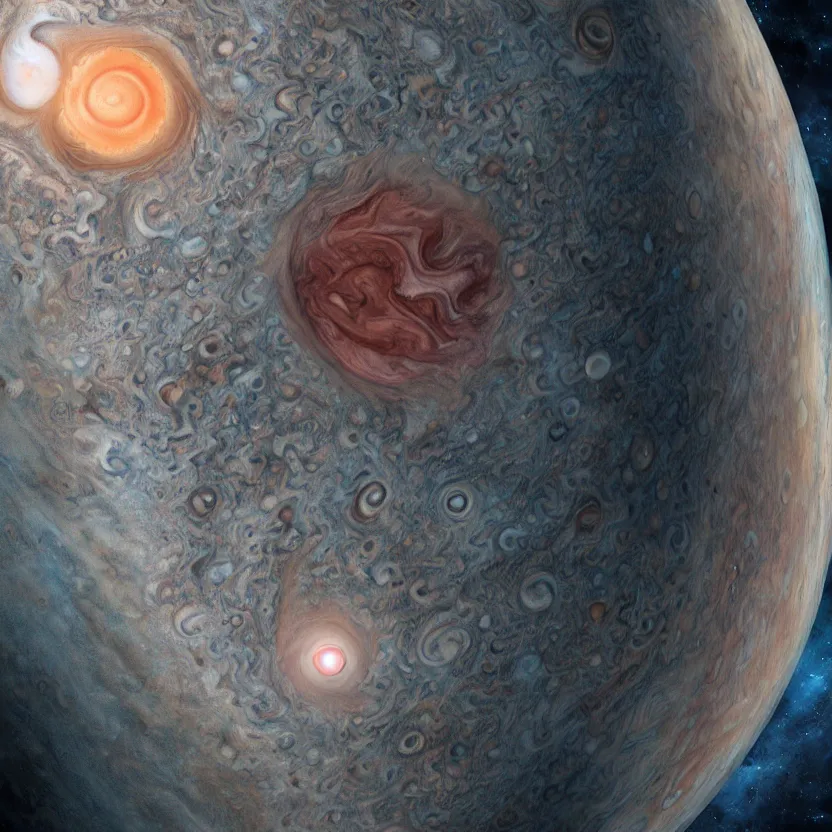 Image similar to jupiter as a planetary cosmic horror monster, space, hyper realistic, 4 k, eye, terror, gigantic