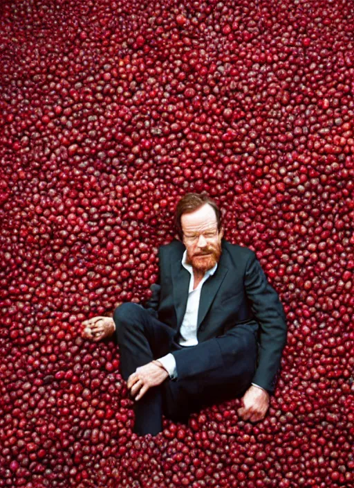 Image similar to tiny bryan cranston sitting inside a bown of cranberries, food photography, natural light, sharp, detailed face, magazine, press, photo, steve mccurry, david lazar, canon, nikon, focus