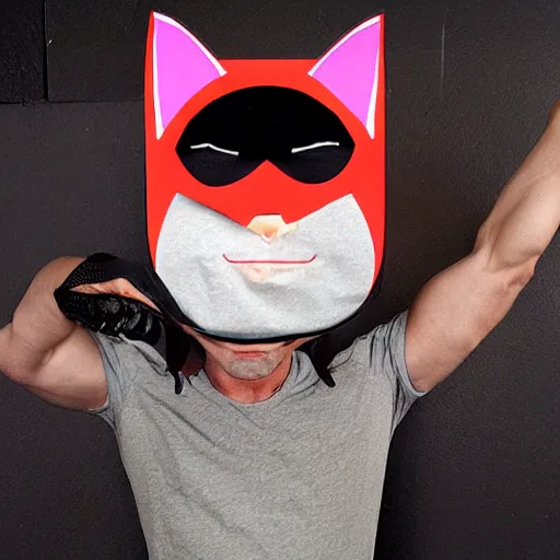 Image similar to catman, cat head, superhero body