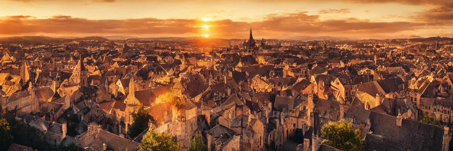 Prompt: beautiful medieval city, golden hour, sunset, elden ring, cinematic