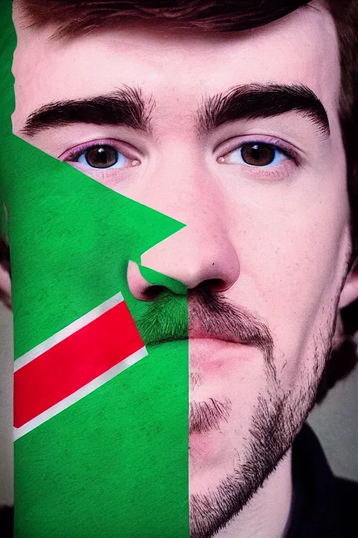 Prompt: Sean McLoughlin, Jacksepticeye, Irish Youtuber, solo portrait, background flag of ireland 🎨🖌️