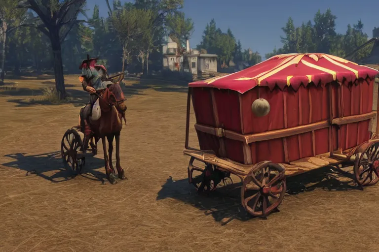 Image similar to 3d sculpt of a circus wagon, artstaton, League of Legends, red dead redemption2, digital illustration