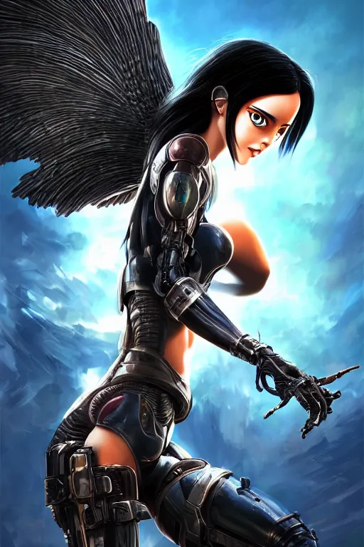 Image similar to aesthetic digital illustration of alita battle angel by jia ruan and karol bak, centered, deviantart, artstation hq