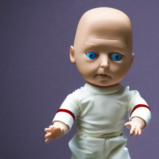 Prompt: a porcelain doll of stewie griffin, hd image