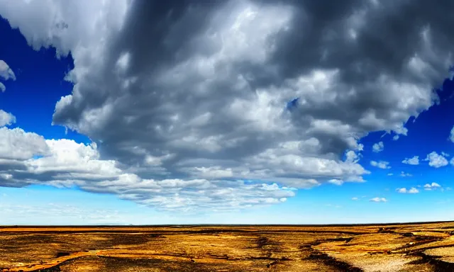 Prompt: panorama of big raindrops flying upwards into the blue sky from a dried up river in a desolate land, dead trees, blue sky, hot and sunny highly-detailed, elegant, dramatic lighting, artstation, 4k, cinematic landscape, photograph by Elisabeth Gadd