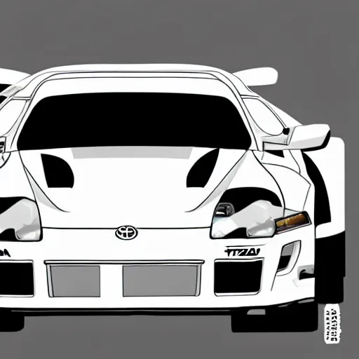 Image similar to diagram of a Toyota Supra JZA80 vehicle, black sketch white background, cartoon design