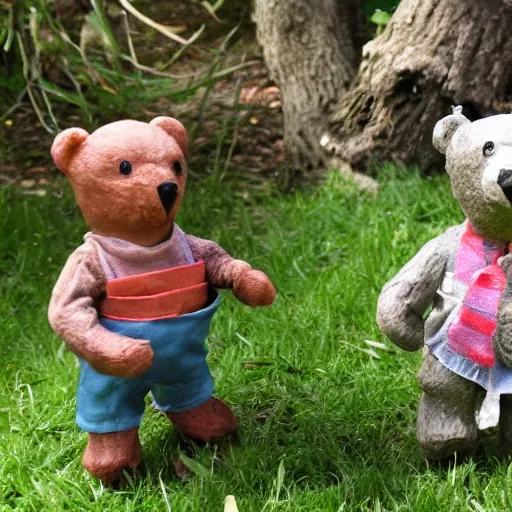 Image similar to teddy bears picnic in the style of carol lawson, as clay figures,